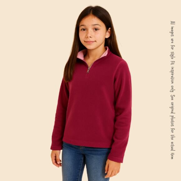 LL BEAN Girls’ Maroon Quarter Zip Fleece Pullover, M (10/12) - Picture 9 of 9